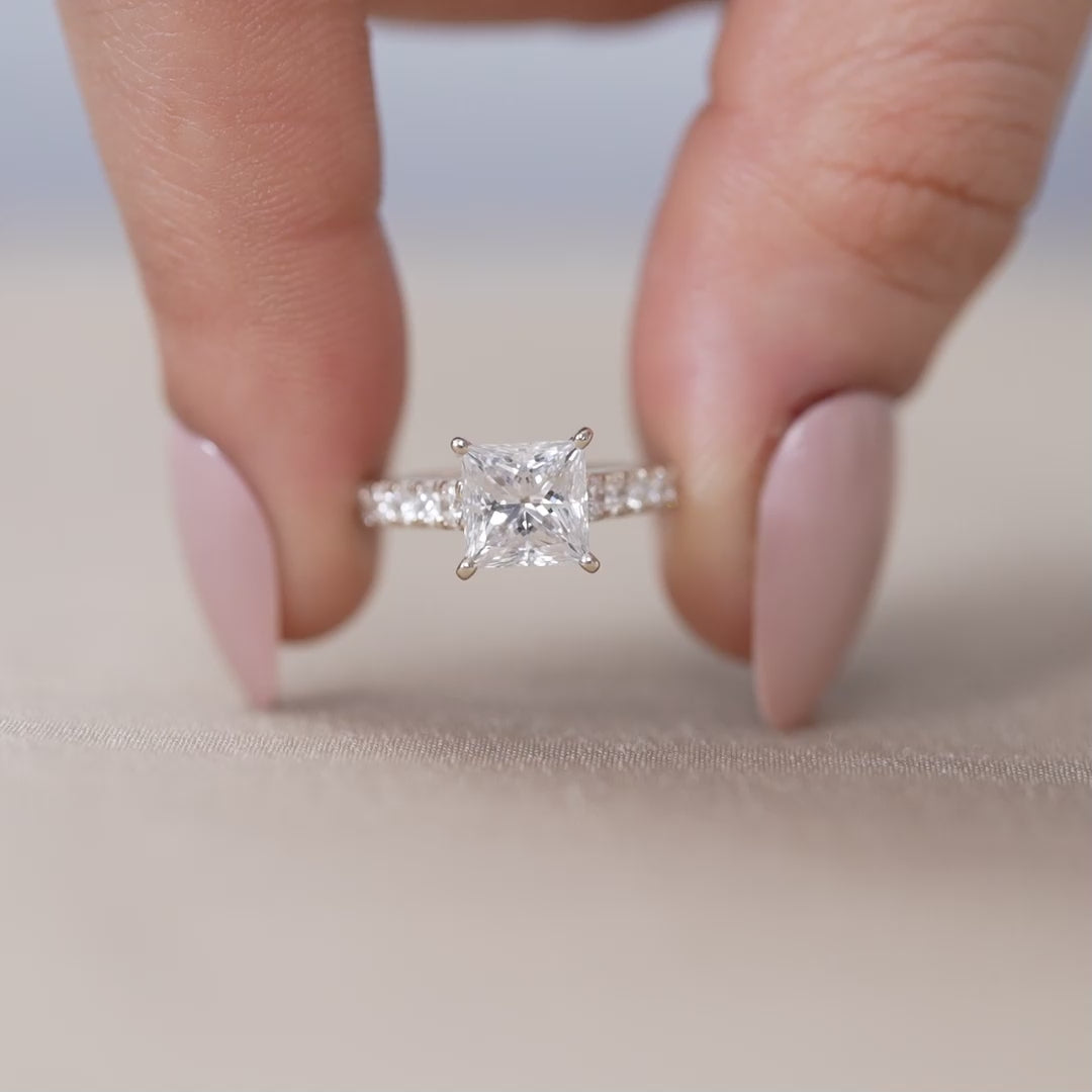 Square princess lab grown diamond ring in white gold