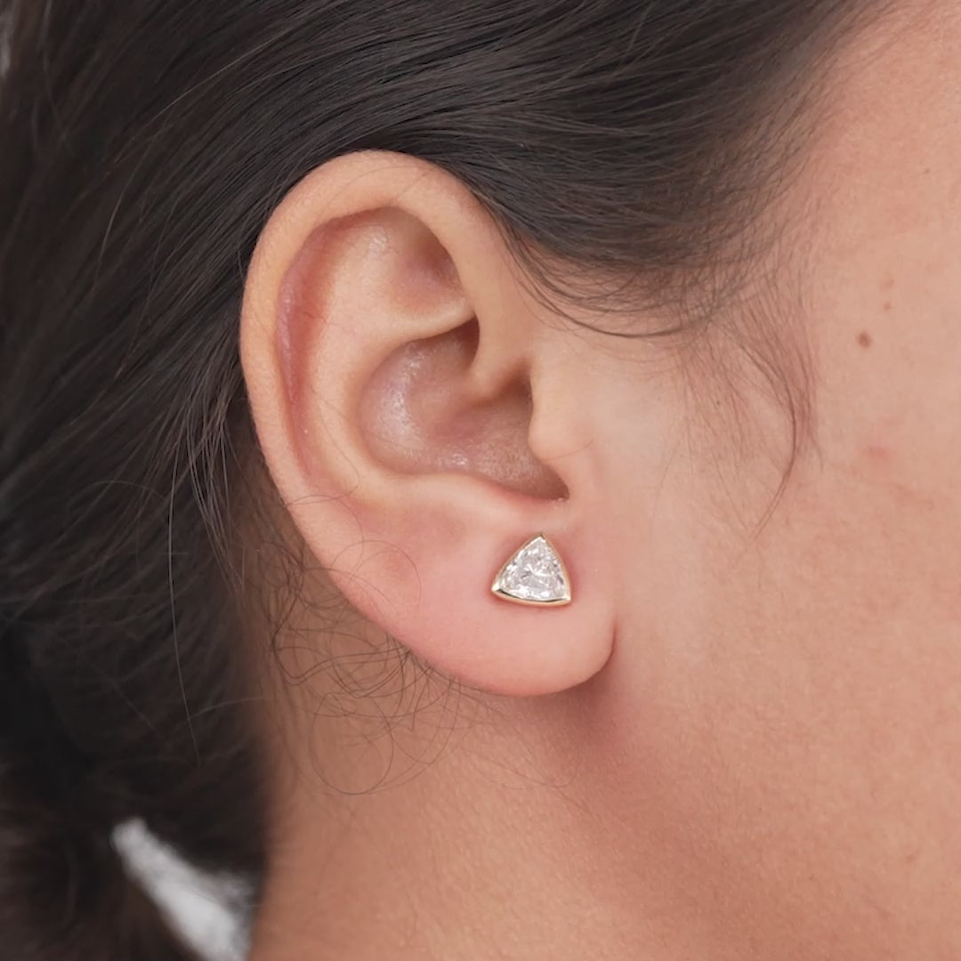 Bezel Set Trillion Cut Lab Diamond Stud Earrings