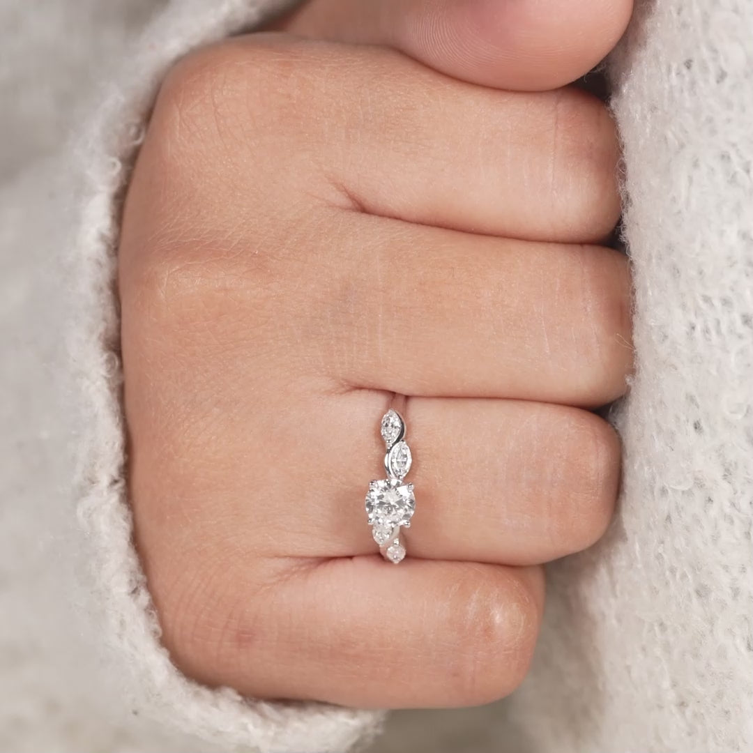 Nature Inspired Round Diamond Engagement Ring with Leaf Design Band