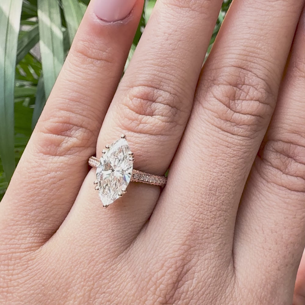 Fine jewelry marquise cut lab grown diamond engagement ring in rose gold