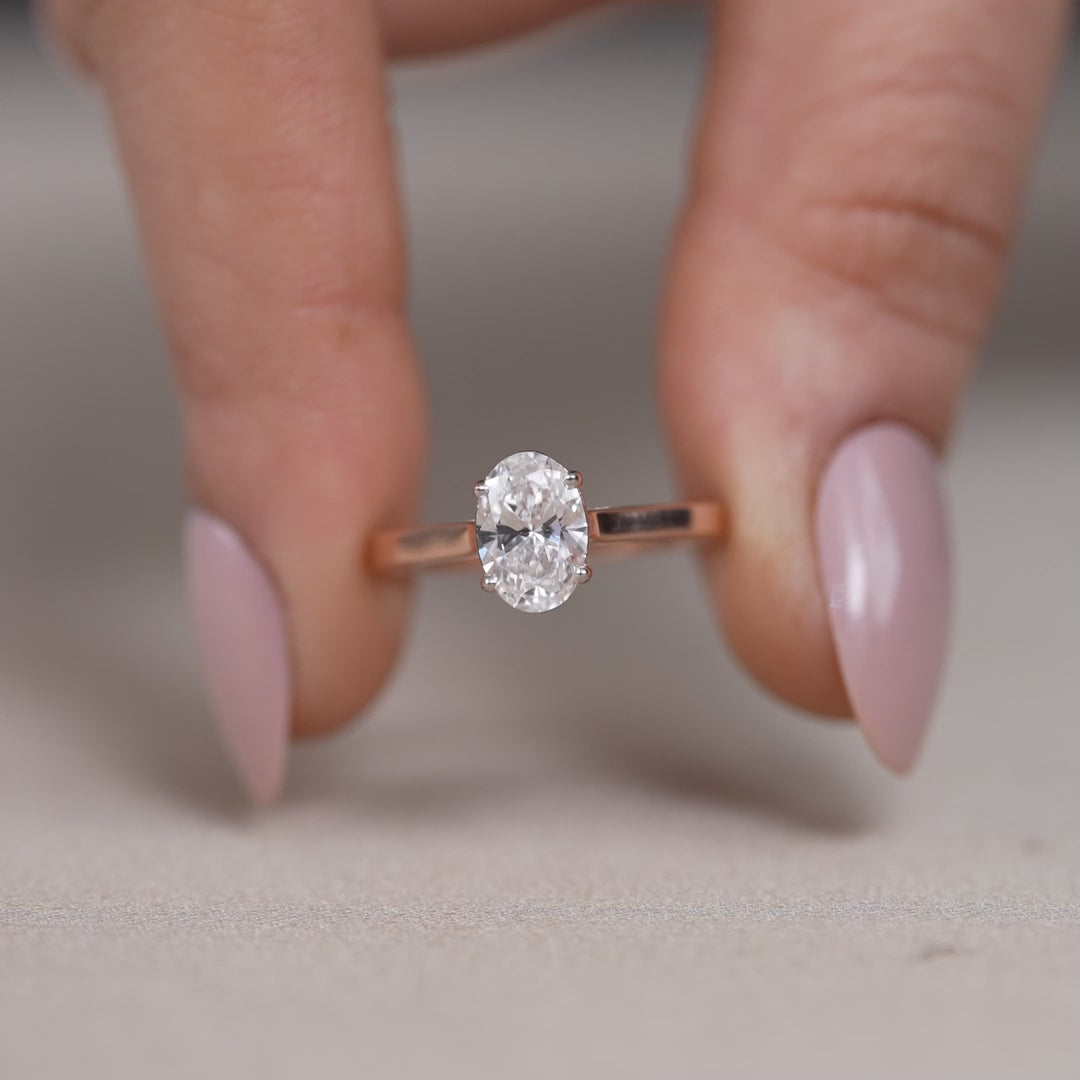 Elegant oval solitaire ring with lab grown diamond anniversary gift