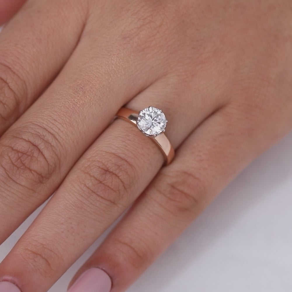 Classic round cut lab grown diamond engagement ring in polished rose gold