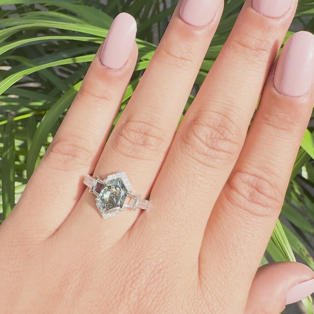 Art Deco Hexagon Cut Lab Diamond Engagement Ring