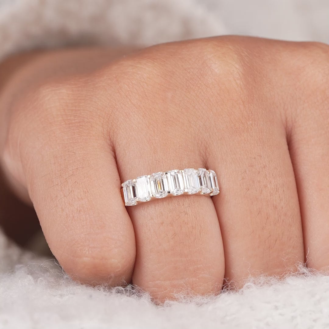 7 Stone Emerald Cut Lab Grown Diamond Eternity Wedding Band