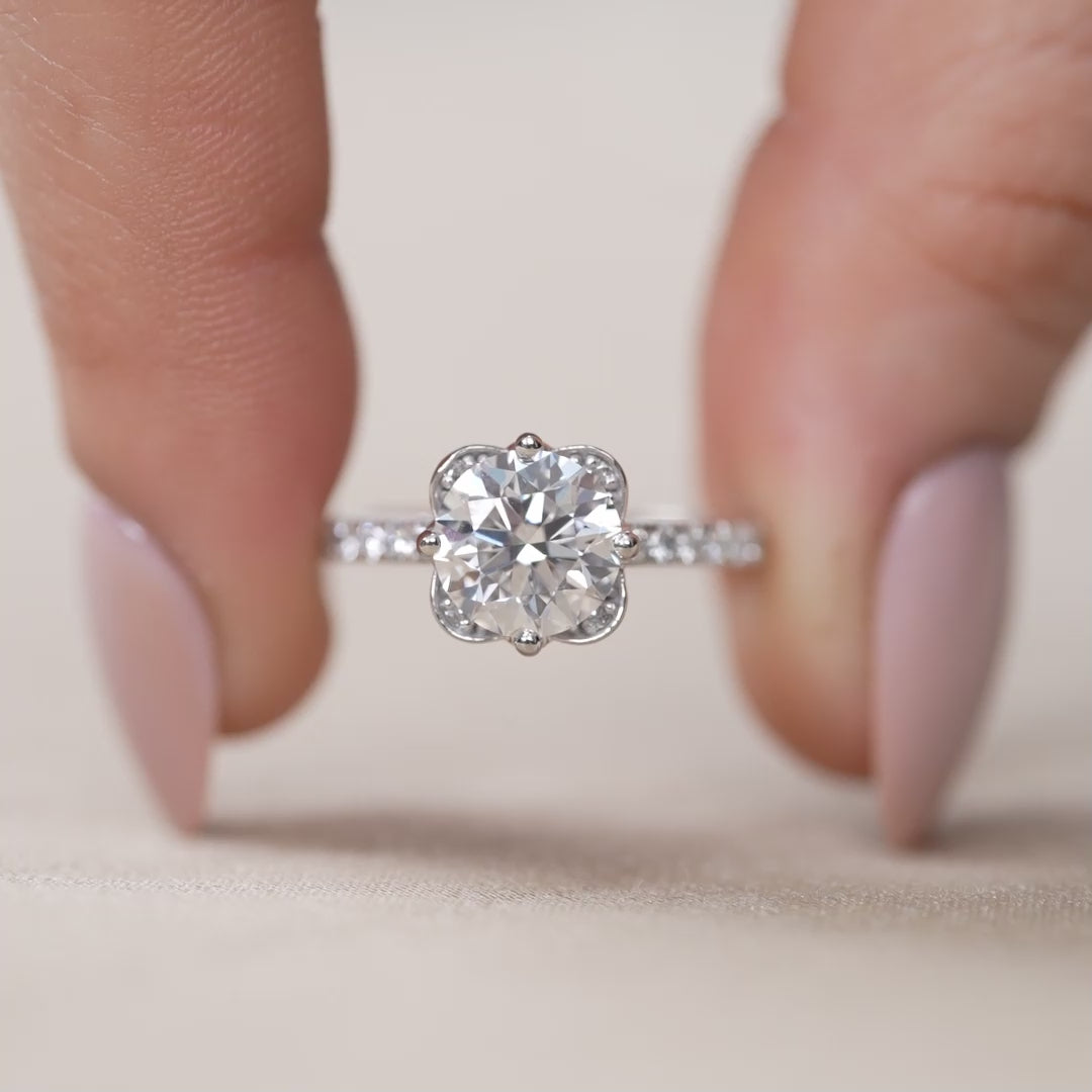 Floral Inspired Round Lab Diamond Solitaire Engagement Ring