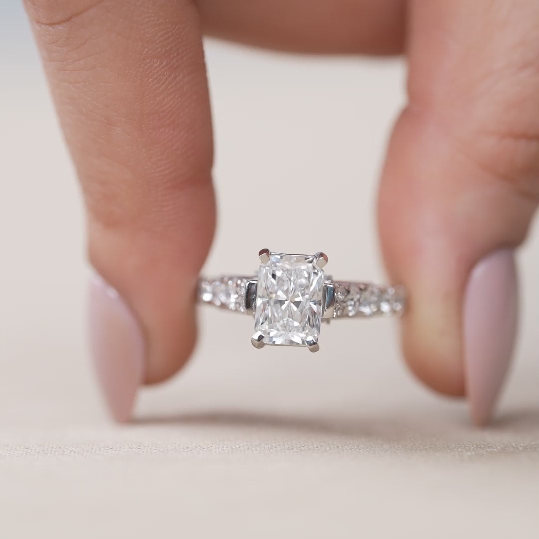 Vintage Style Radiant Cut Lab Diamond Solitaire Engagement Ring