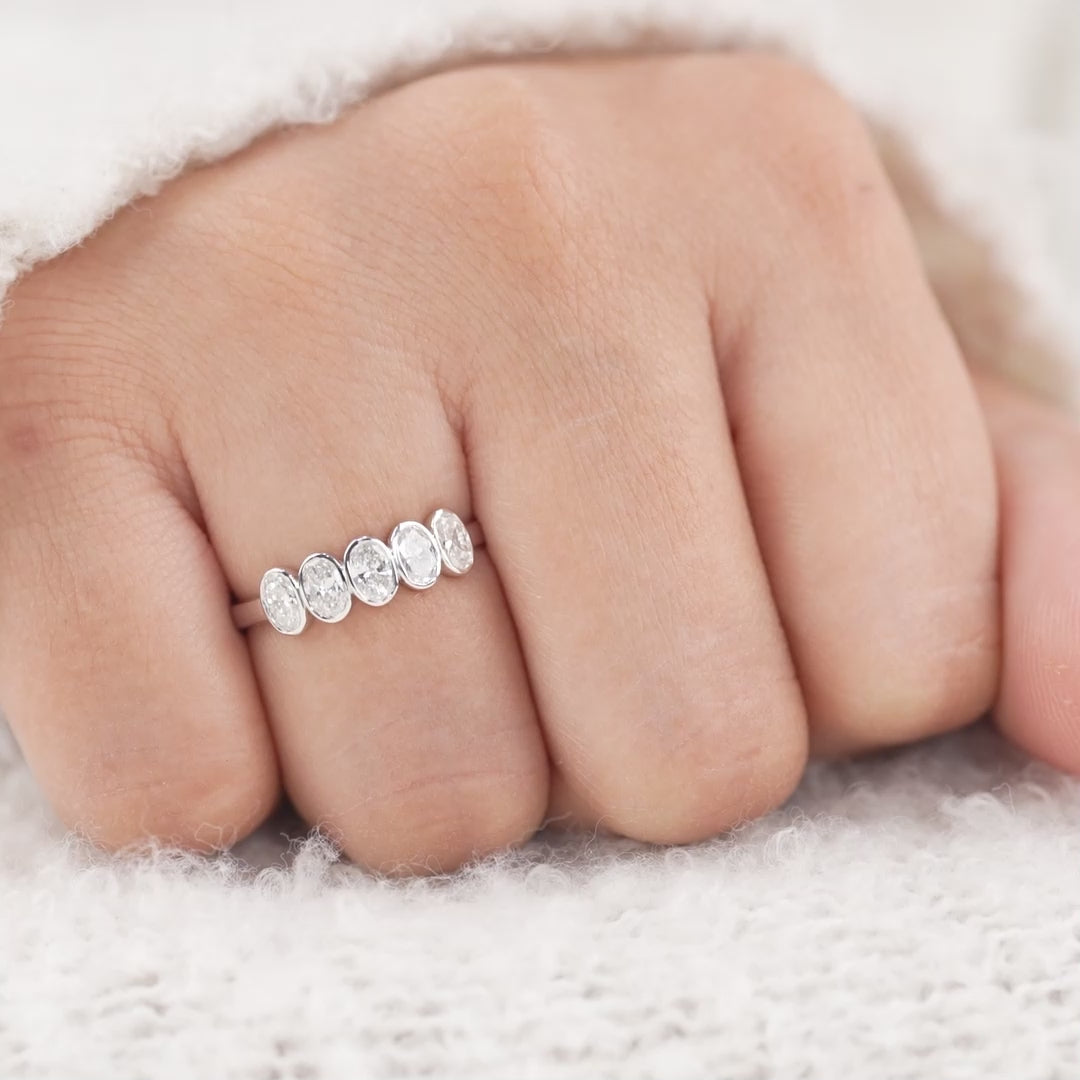 Bezel Five Stone Oval Lab Diamond Wedding Band