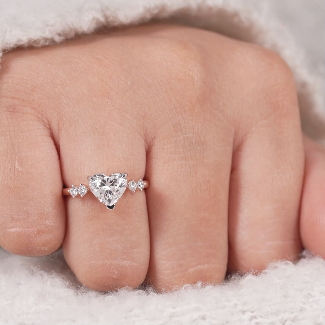 Romantic Heart Cut Lab Diamond Ring with Four Round Accent Diamonds in Rose Gold