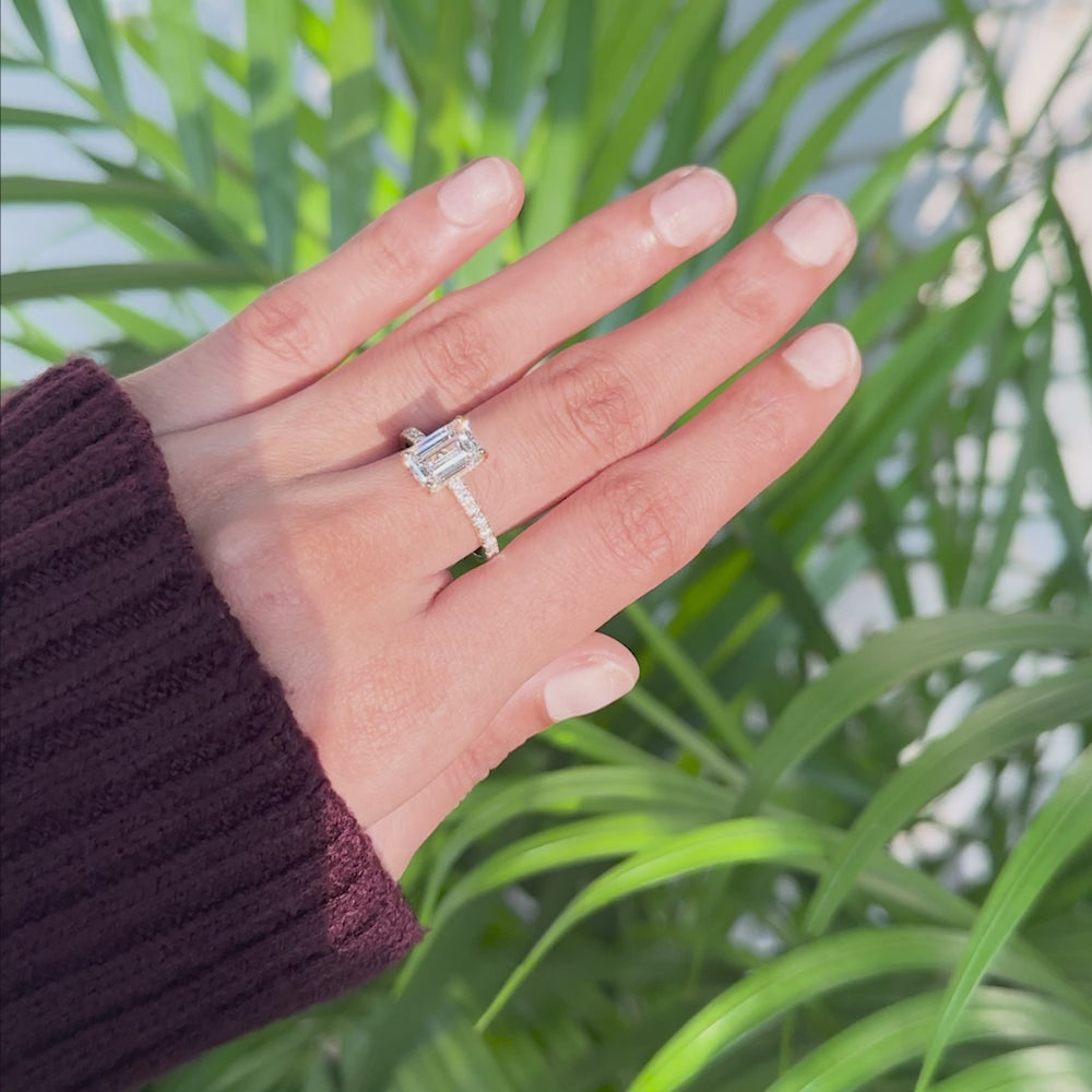 Emerald Cut Hidden Halo Lab Grown Diamond Engagement Ring