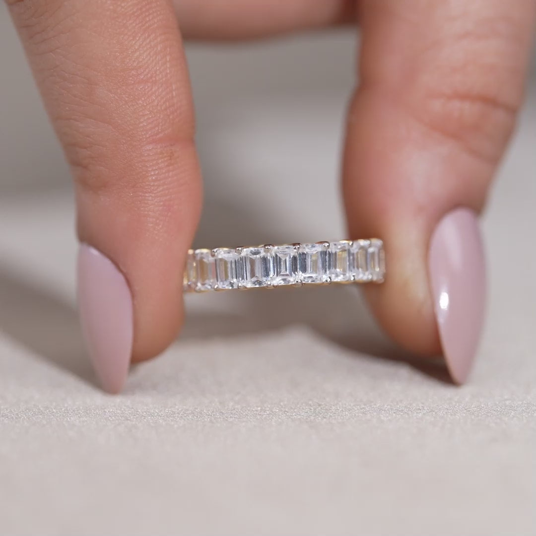 Emerald Cut Lab Grown Diamond Eternity Wedding Band