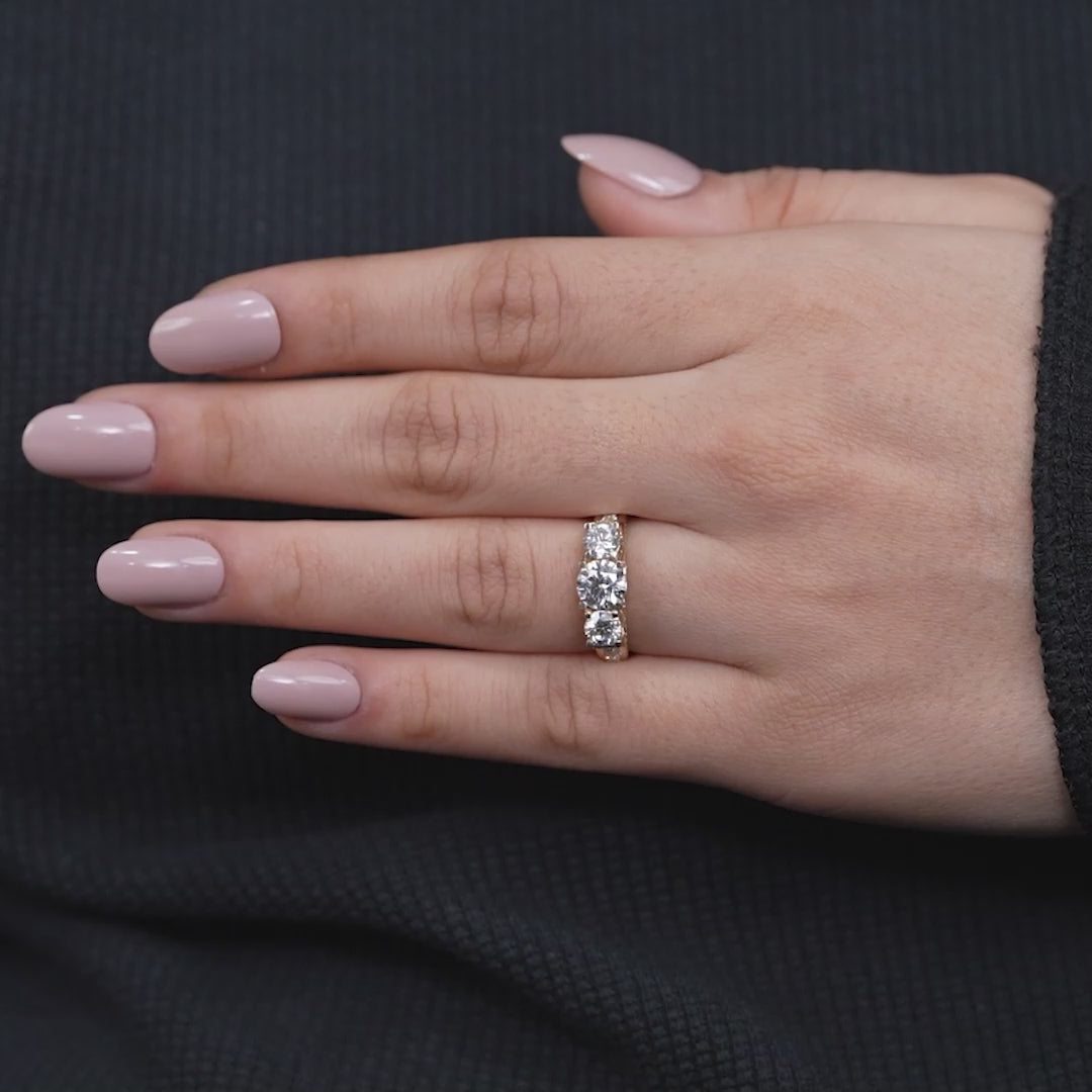 Vintage Style Three Stone Lab Diamond Engagement Ring