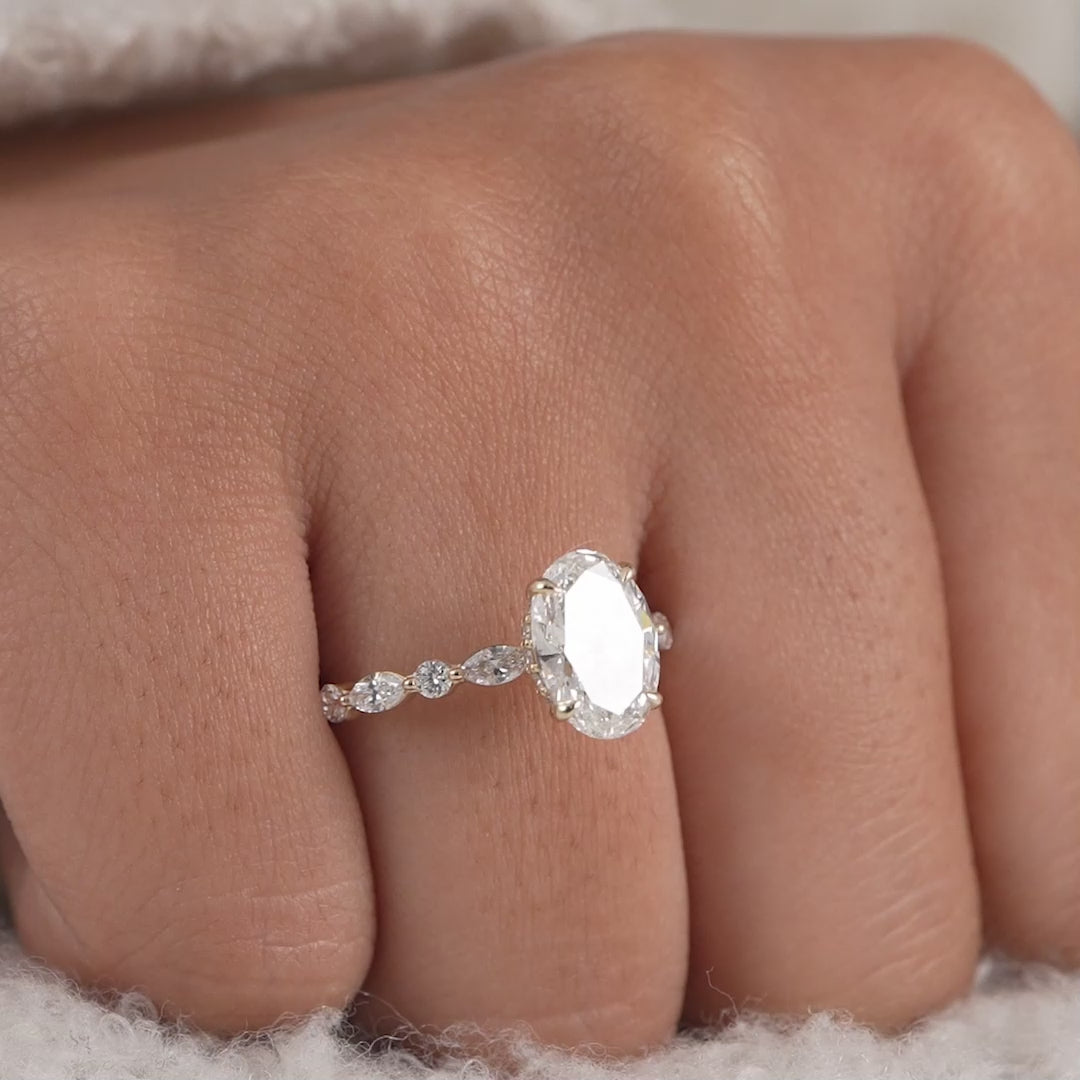 Oval Cut Lab Grown Diamond Hidden Halo Engagement Ring