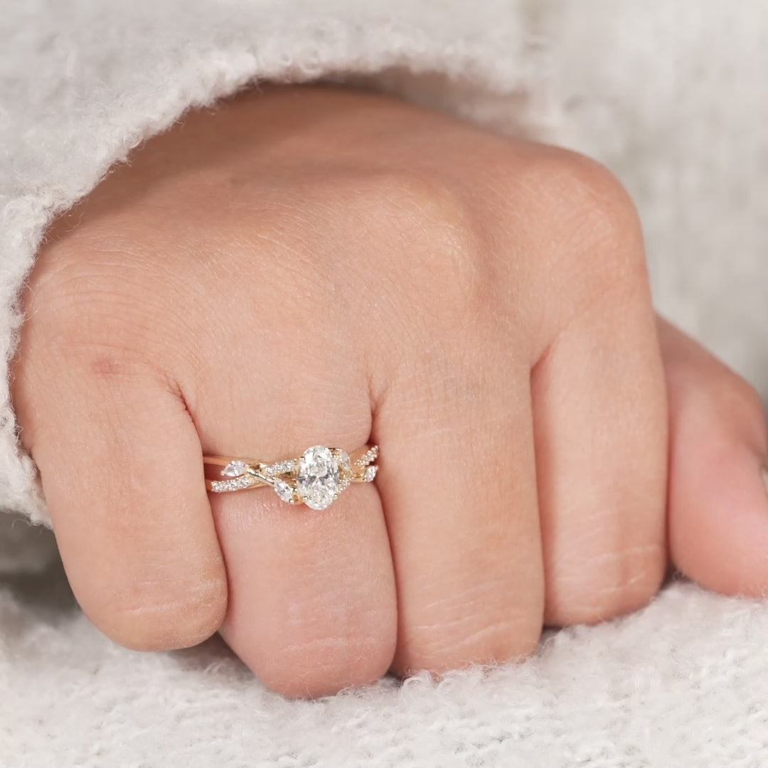Nature Inspired Oval Diamond Engagement Ring with Vine Band