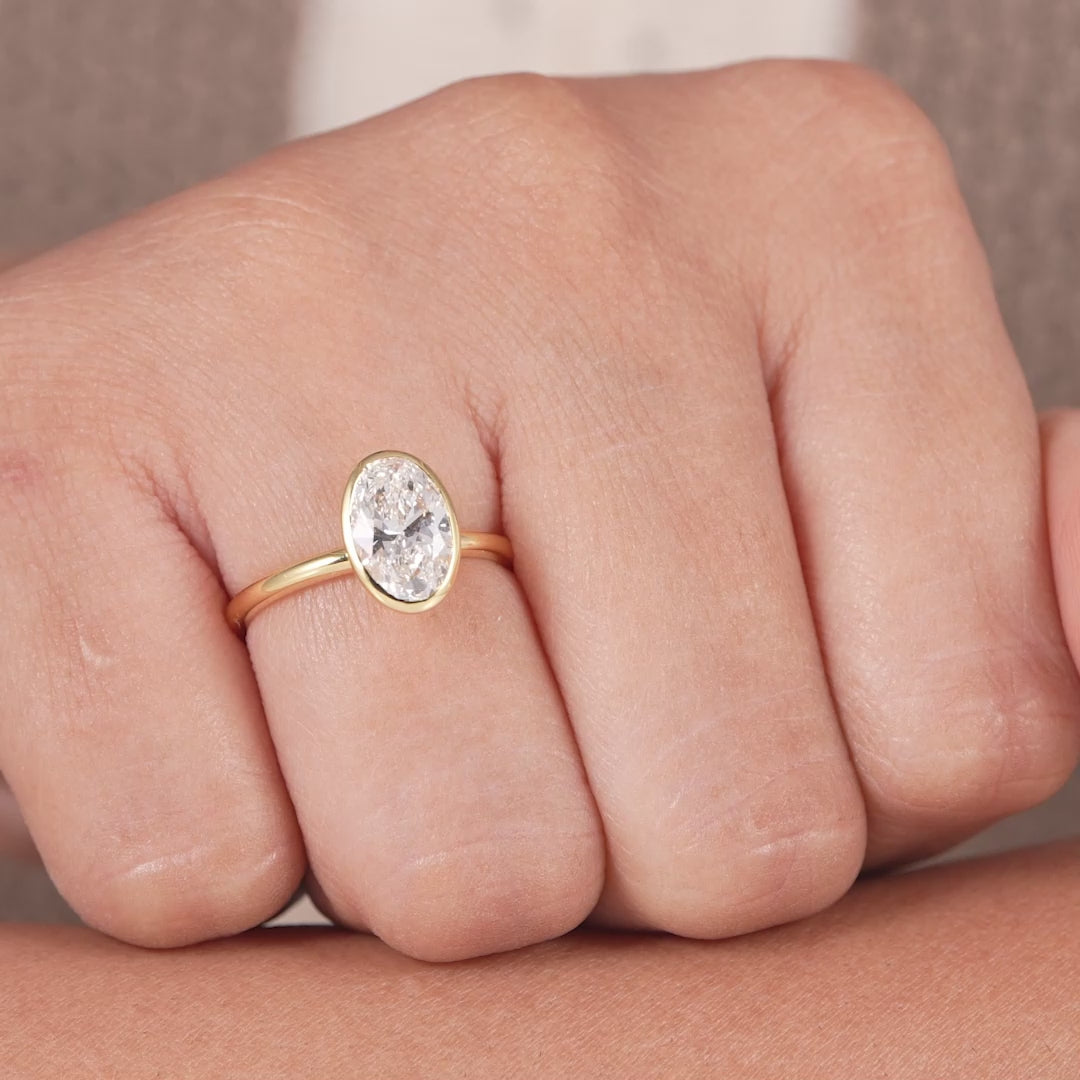 Bezel Set Oval Cut Lab Diamond Solitaire Engagement Ring