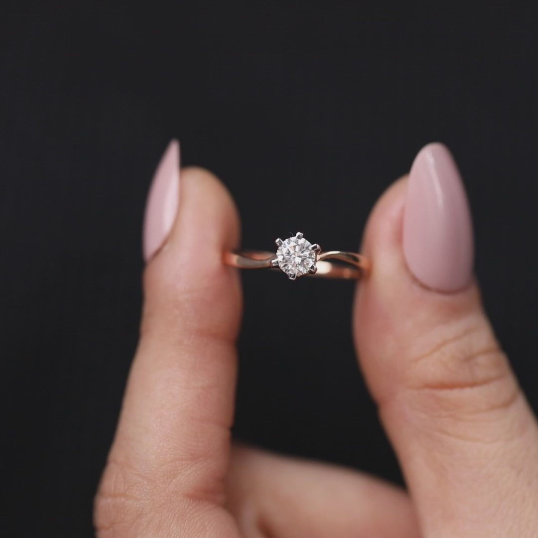 Round Cut Lab Diamond Solitaire Engagement Ring with Bypass Ring