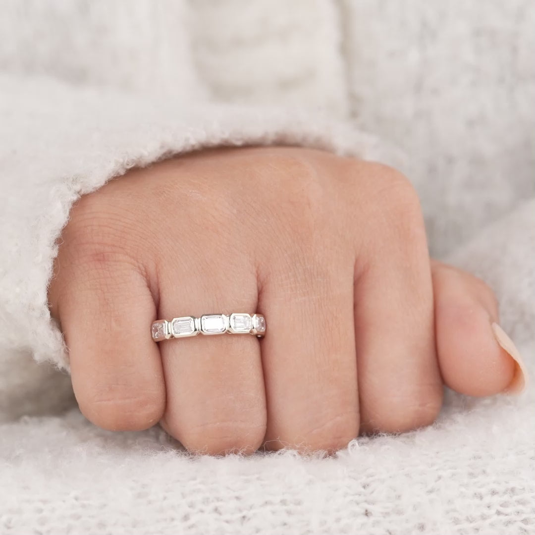 Bezel Set Emerald Cut Diamond Ring for Women Minimalist Wedding Band