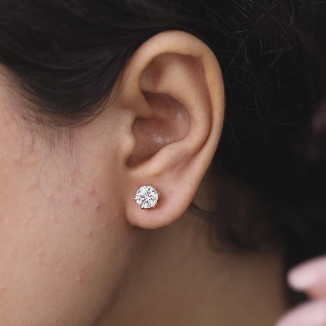 6 Prong Round Lab Diamond Stud Earrings For Women