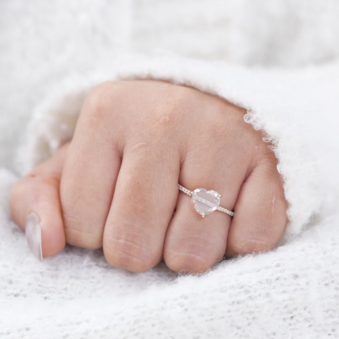 Luxury Rose Heart Cut Lab Diamond Open Band Gold Ring