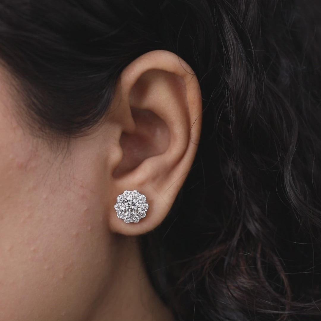 Dazzling Round Halo Lab Diamond Stud Earrings