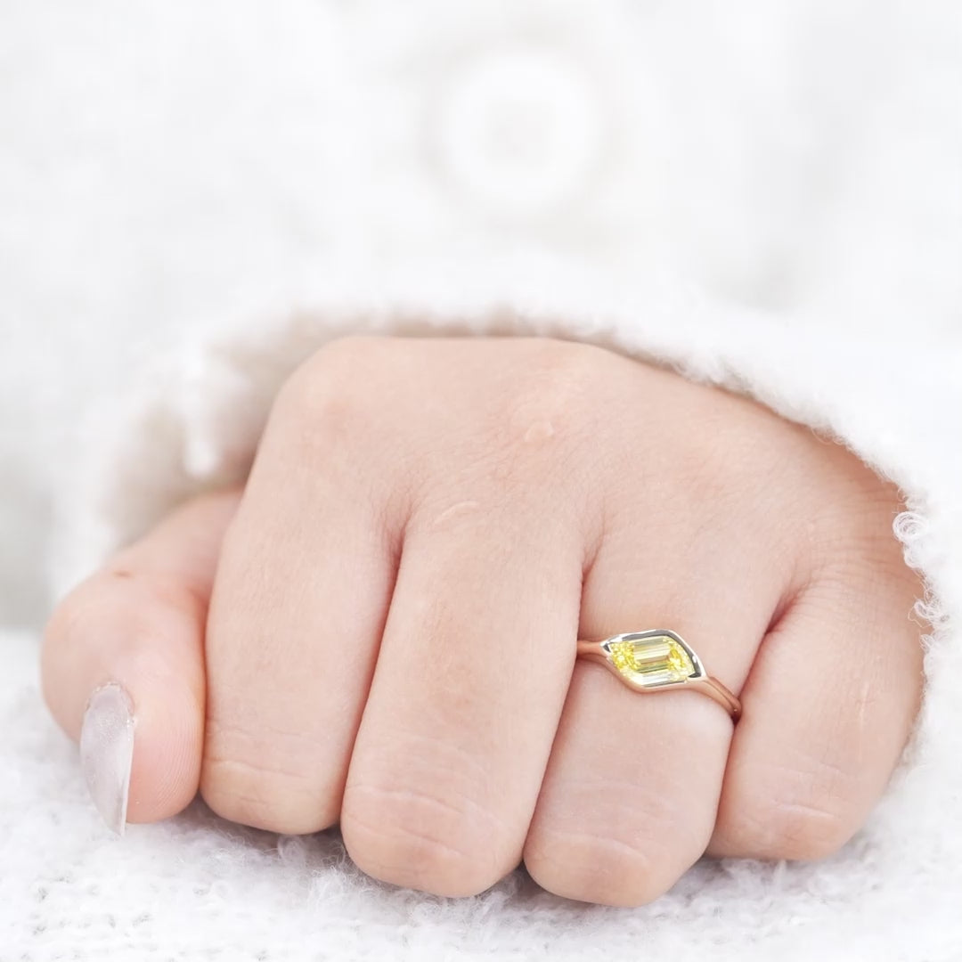 Citrine Fancy Cut Lab Diamond Minimalist Gold Statement Ring