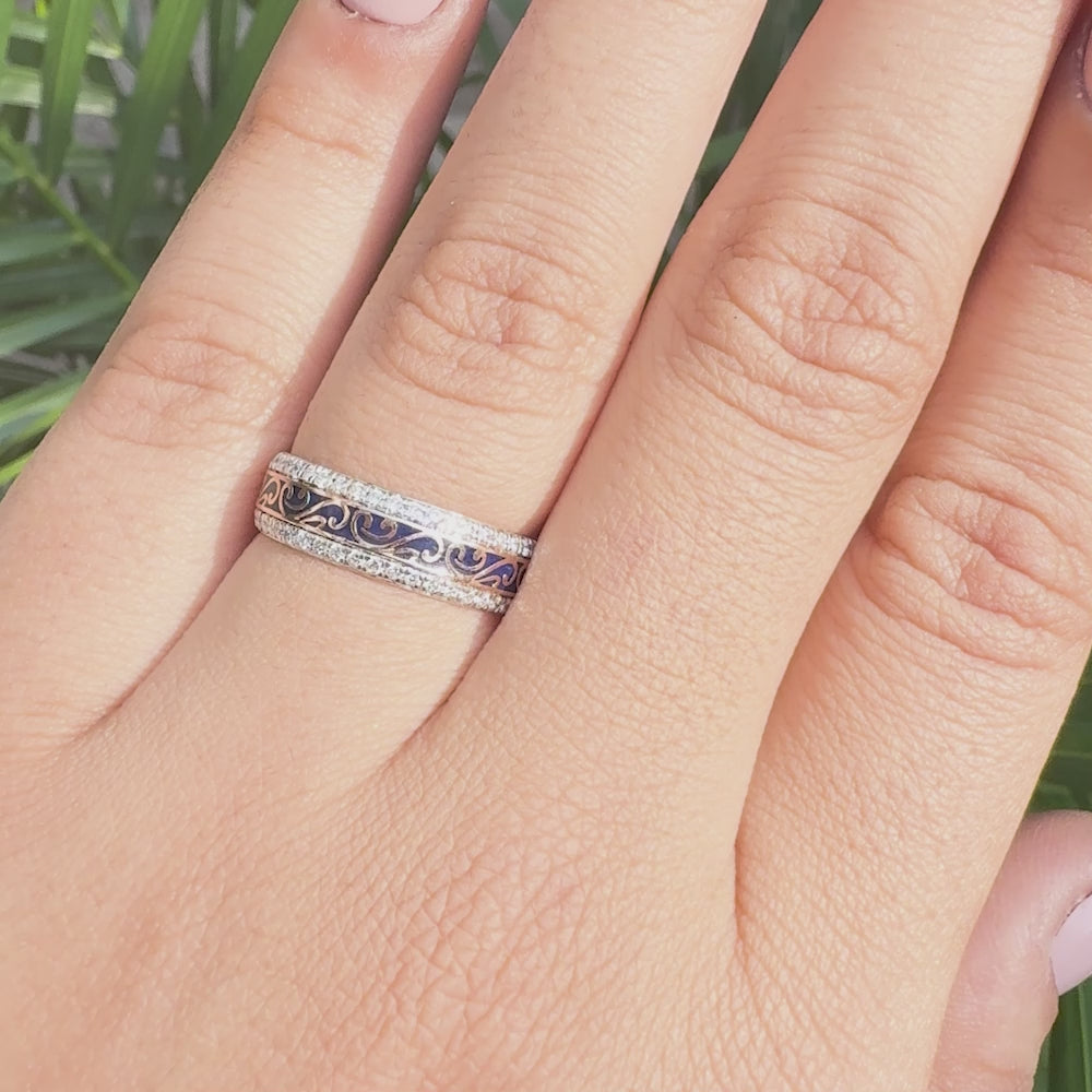 Statement lab grown diamond band featuring decorative enamel design
