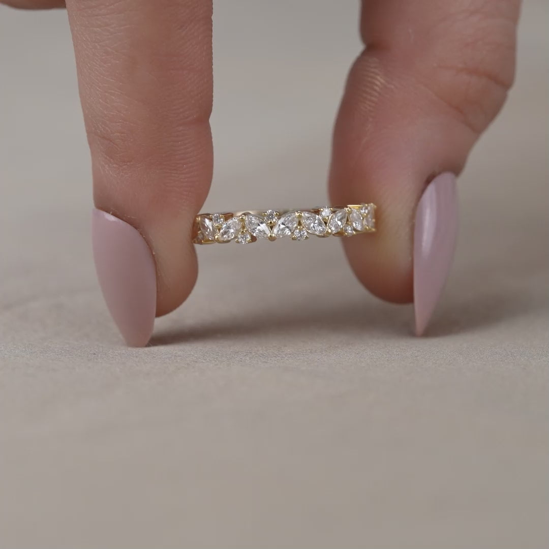 Elegant marquise lab grown diamond band with round accents