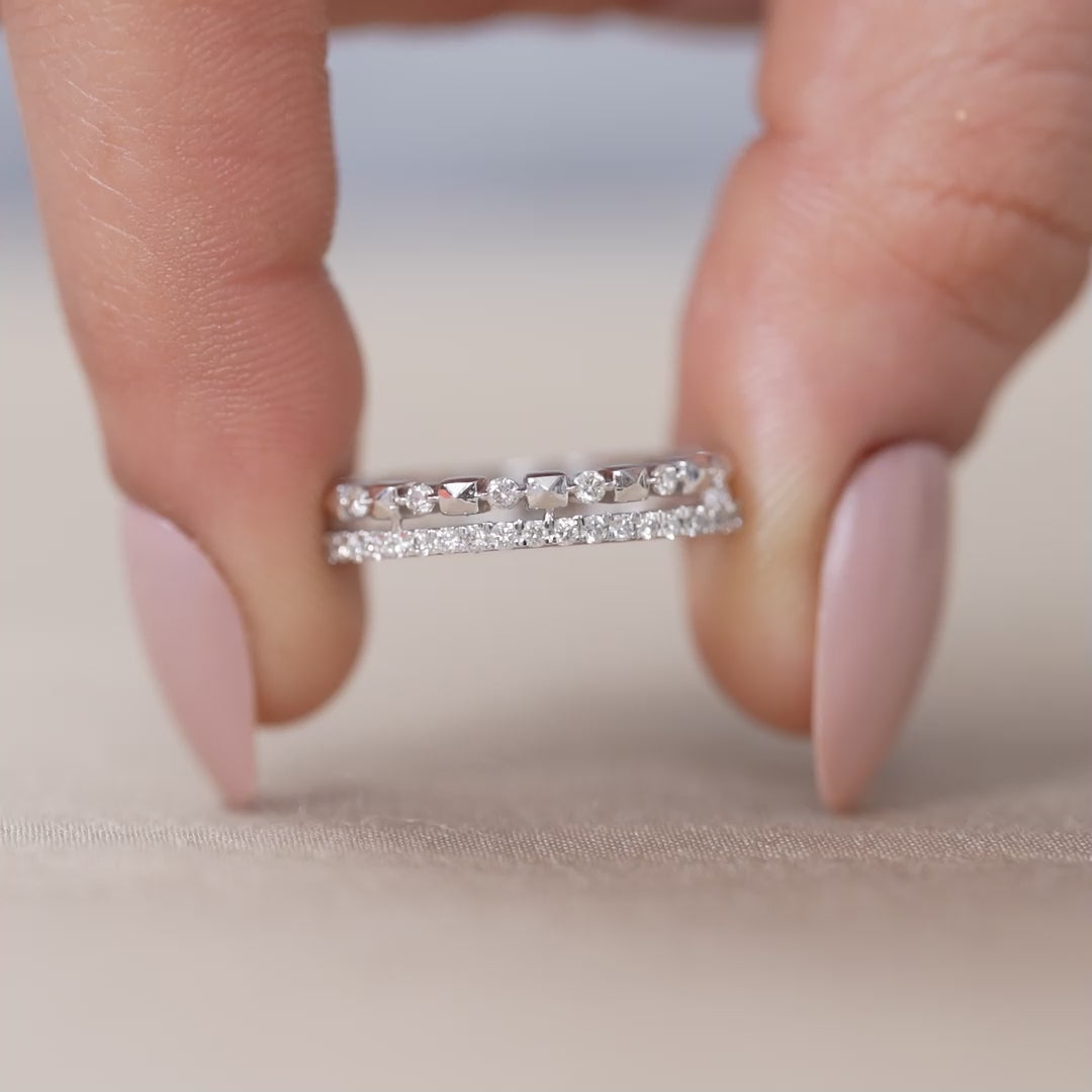Elegant white gold stacking ring with round diamond details