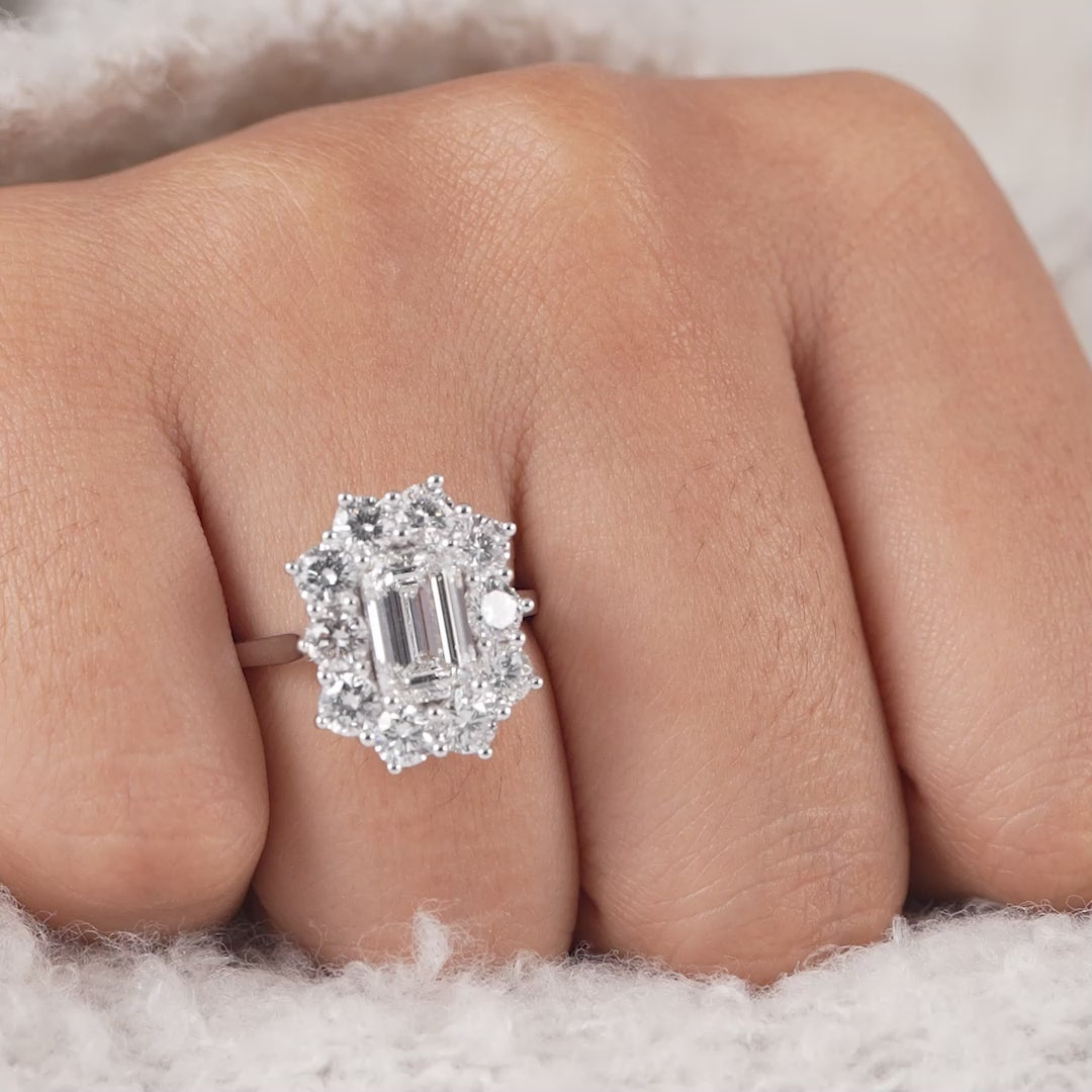 Emerald Cut Lab Grown Diamond Halo Engagement Ring