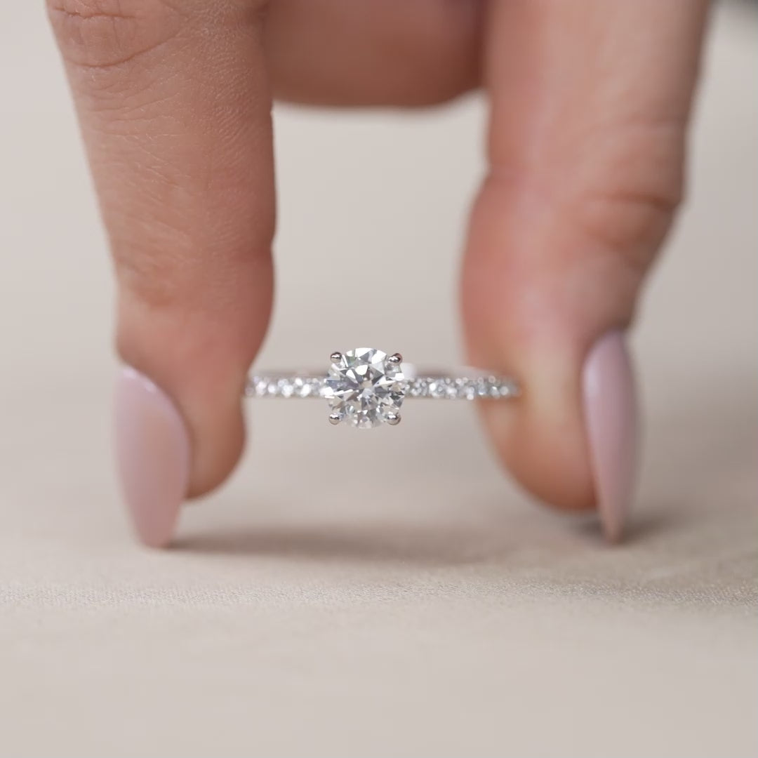 Round Cut Lab Diamond Hidden Halo Engagement Ring