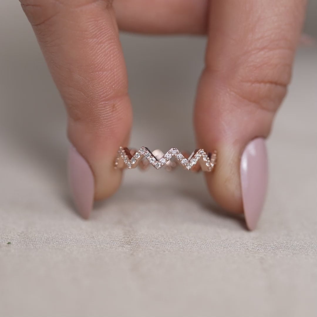 Wave Shaped Lab Diamond Wedding Band