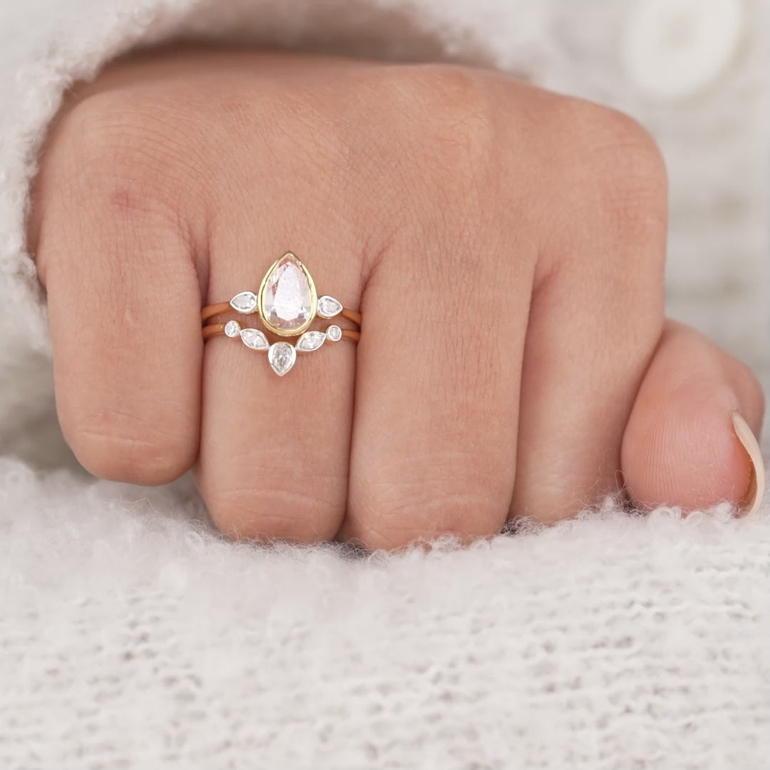 Pear Shaped Pink Diamond Engagement Ring with Matching Wedding Band