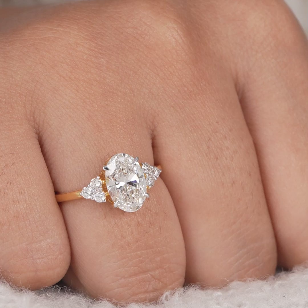 Oval Lab Grown Diamond Floral Cluster Engagement Ring
