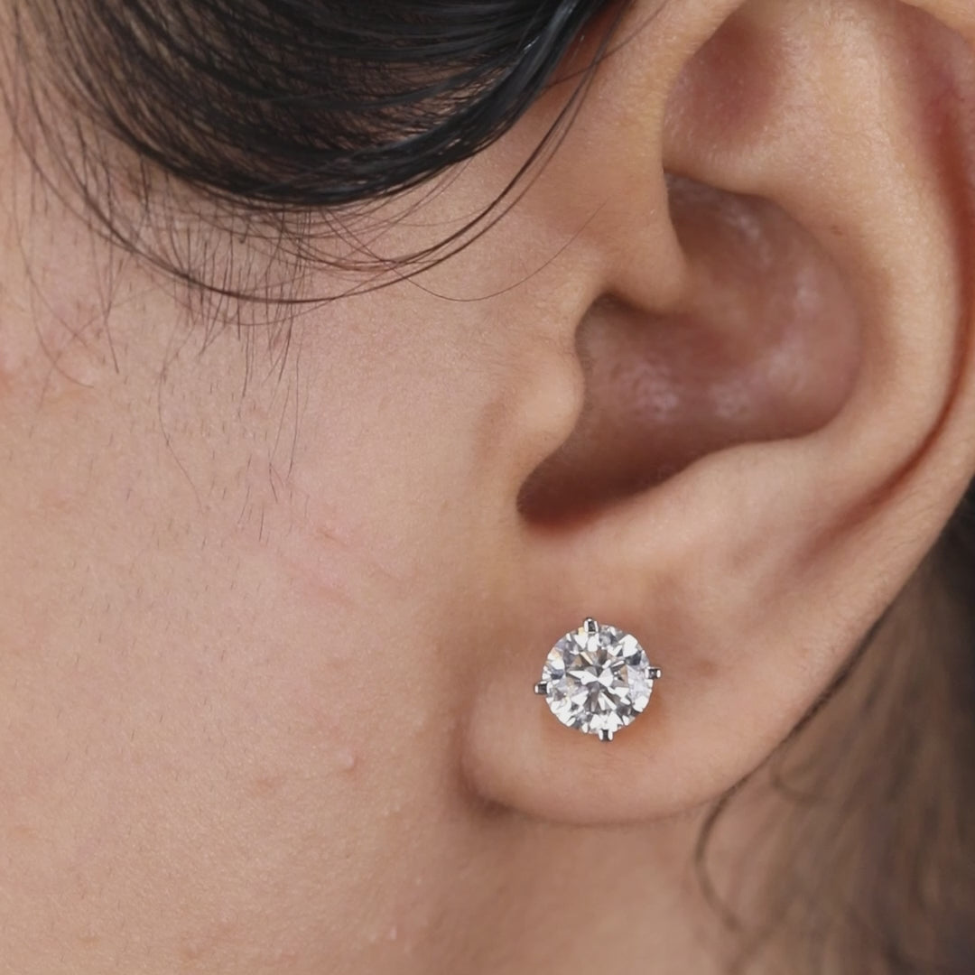 Round Lab Diamond Stud Earrings For Wife, Mother