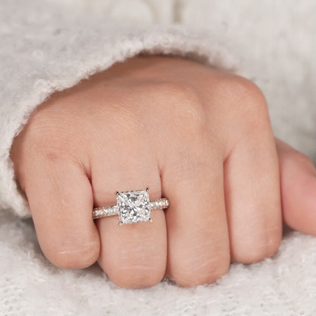 Double Pavé Band Princess Diamond Ring in Yellow Gold