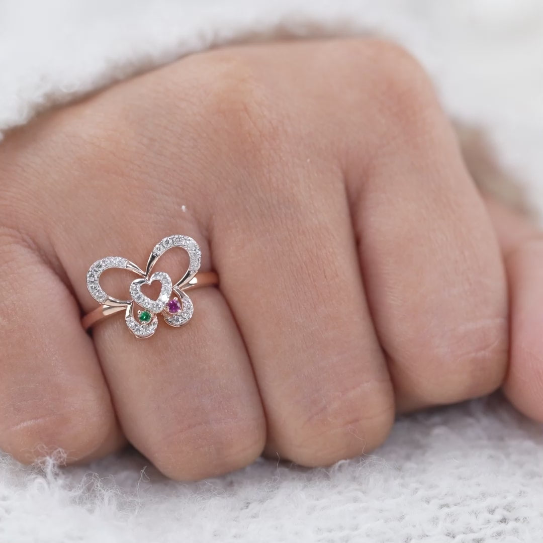 Luxury Butterfly Heart Lab Diamond Color Gemstone Wedding Ring