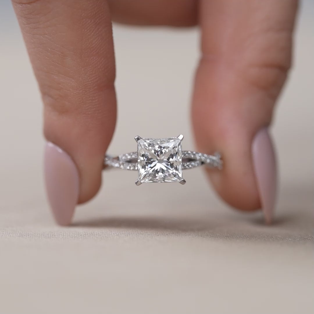 Princess Lab Diamond Engagement Ring With Twisted Band