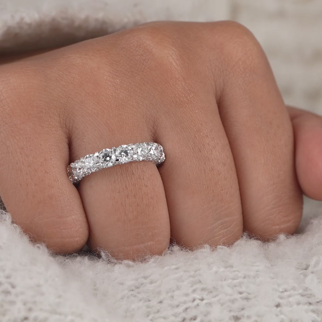 Round Lab Grown Diamond Half Eternity Ring Cluster Women's Wedding Band For Her