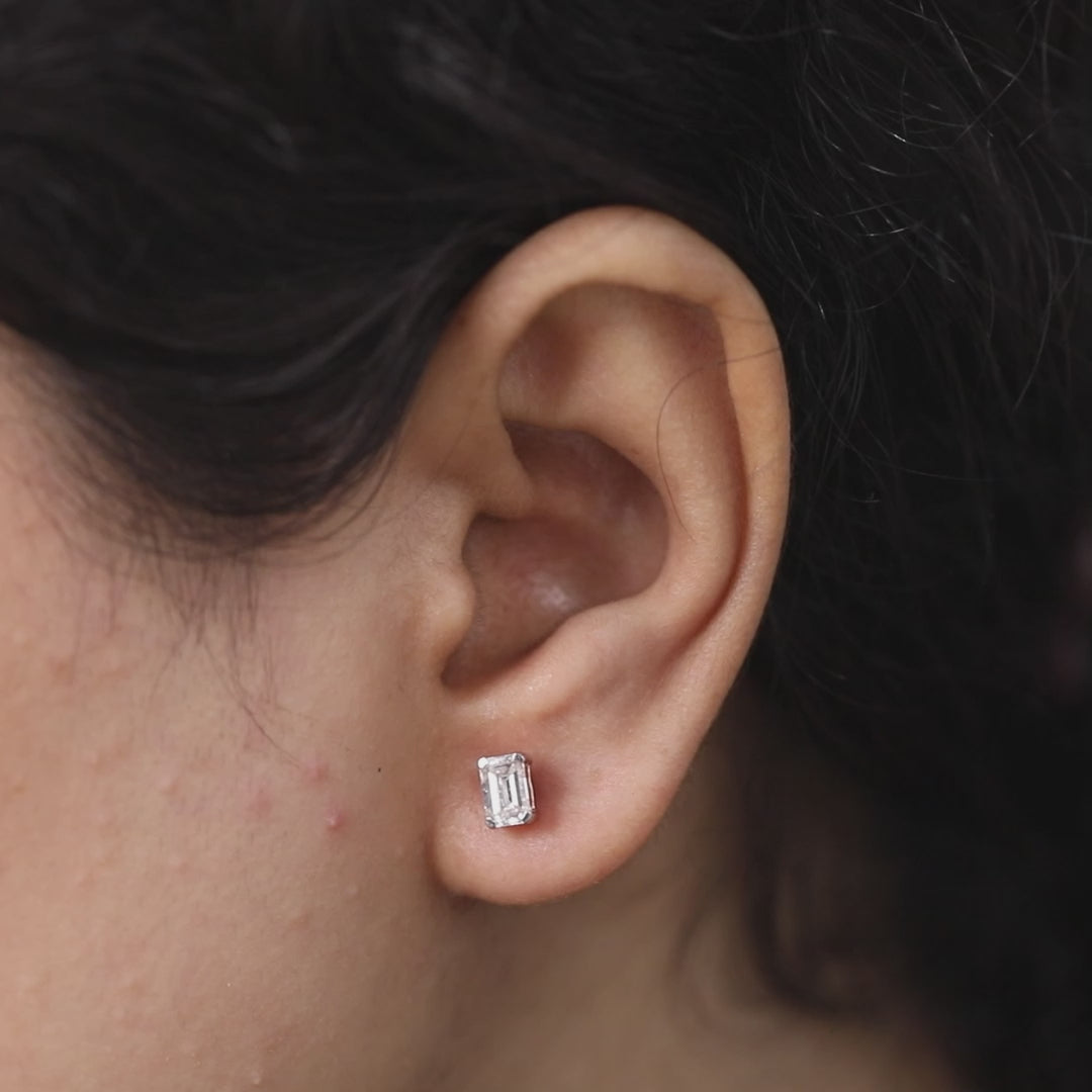 Emerald Cut Lab Grown Diamond Stud Earrings