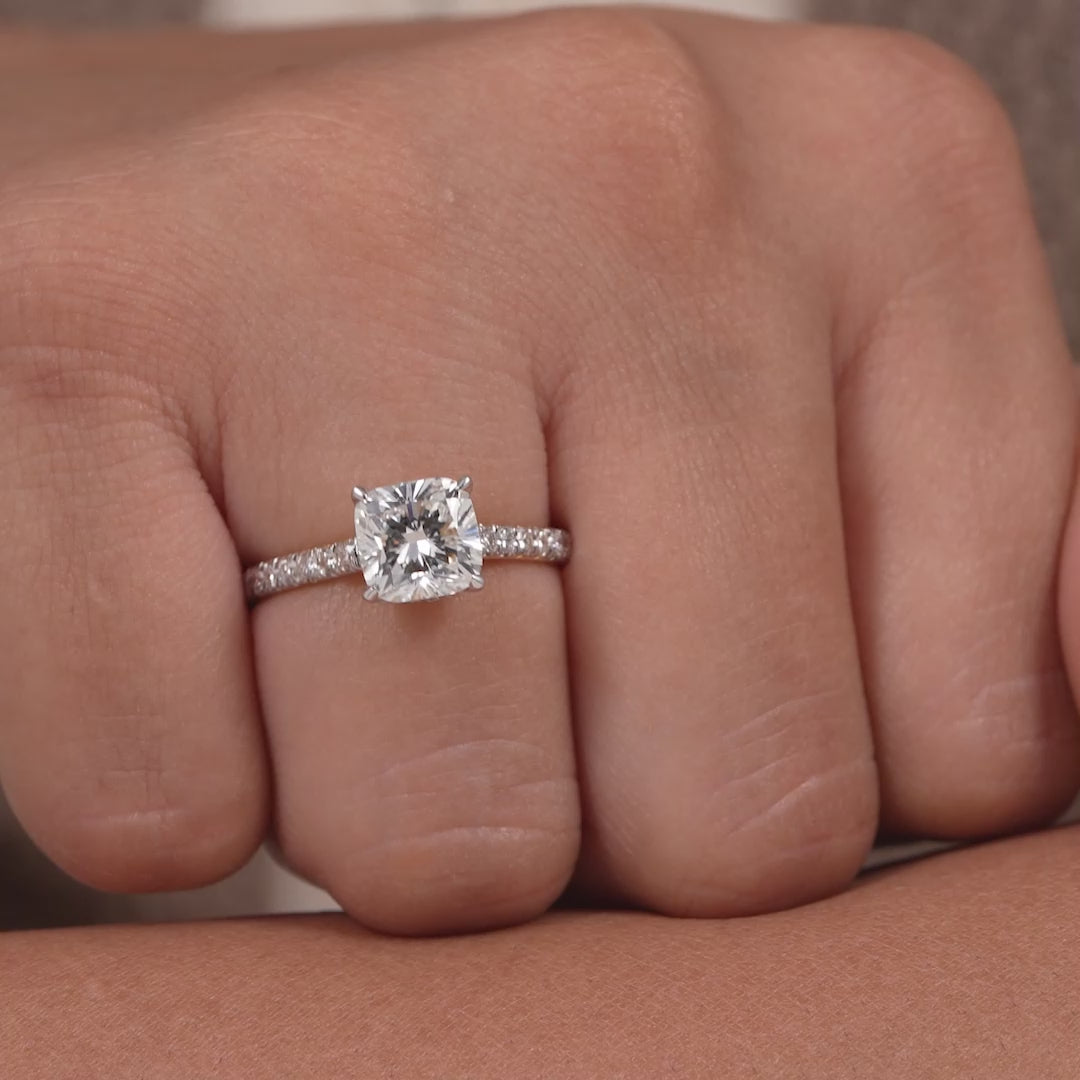 Cushion Lab Diamond Hidden Halo Engagement Ring