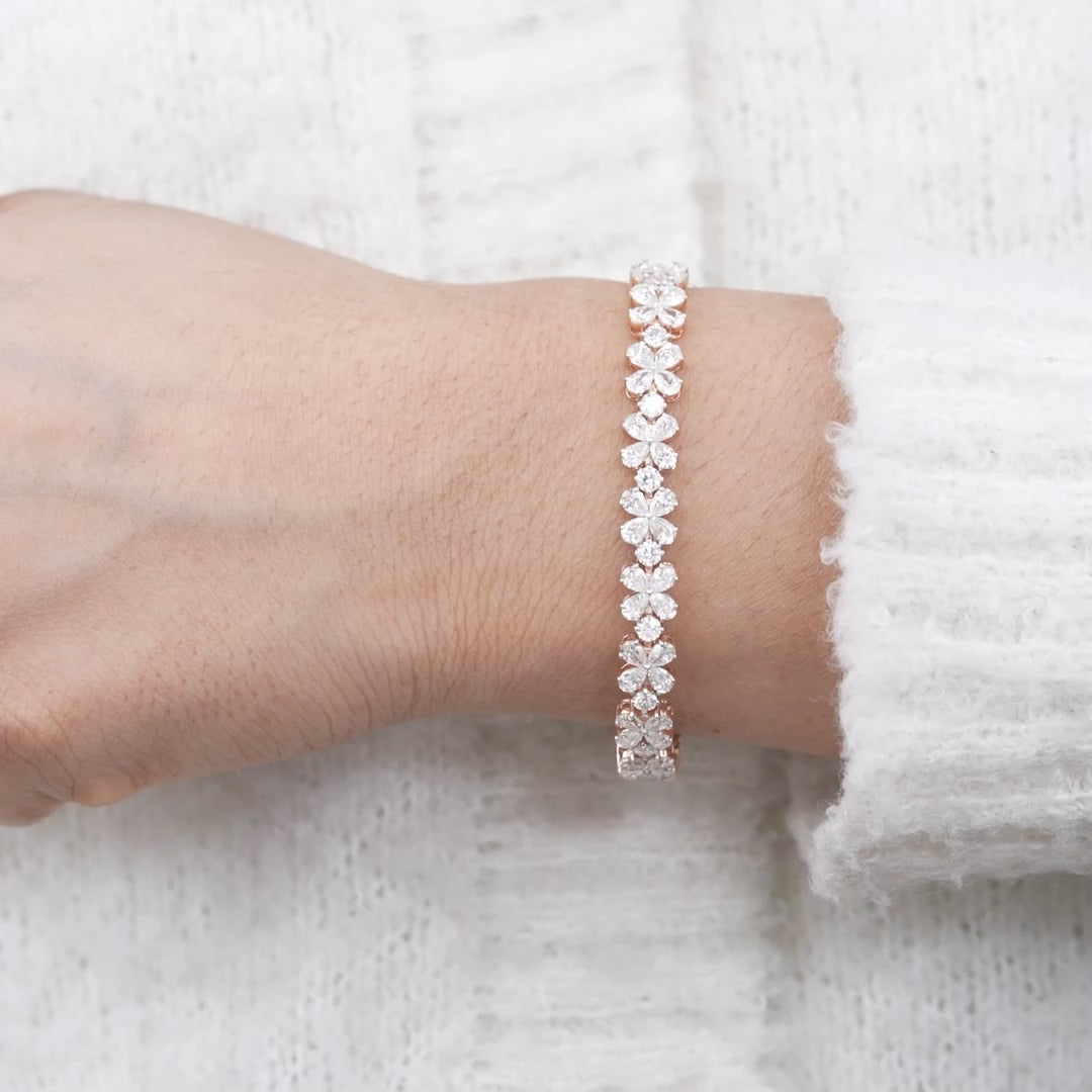 Floral Inspired Pear Lab Diamond Bracelet For Her