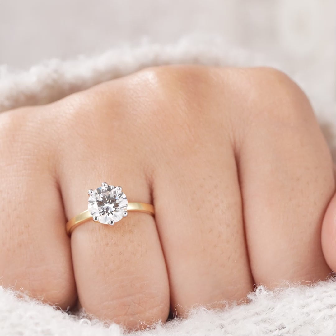 Six Prong Round Cut Lab Diamond Solitaire Engagement Ring