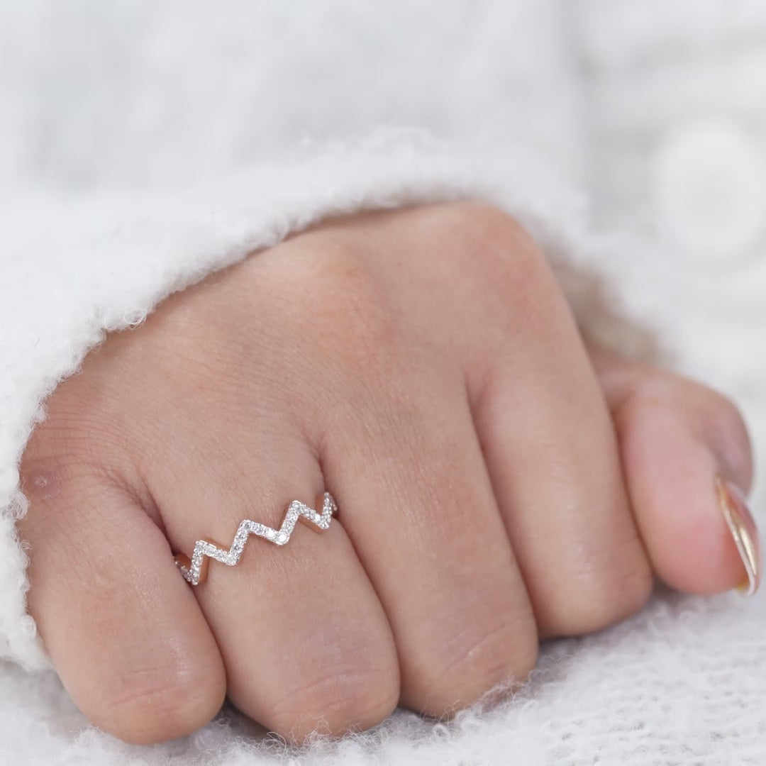 Classic Zigzag Lab Diamond Chevron Minimalist Wedding Ring