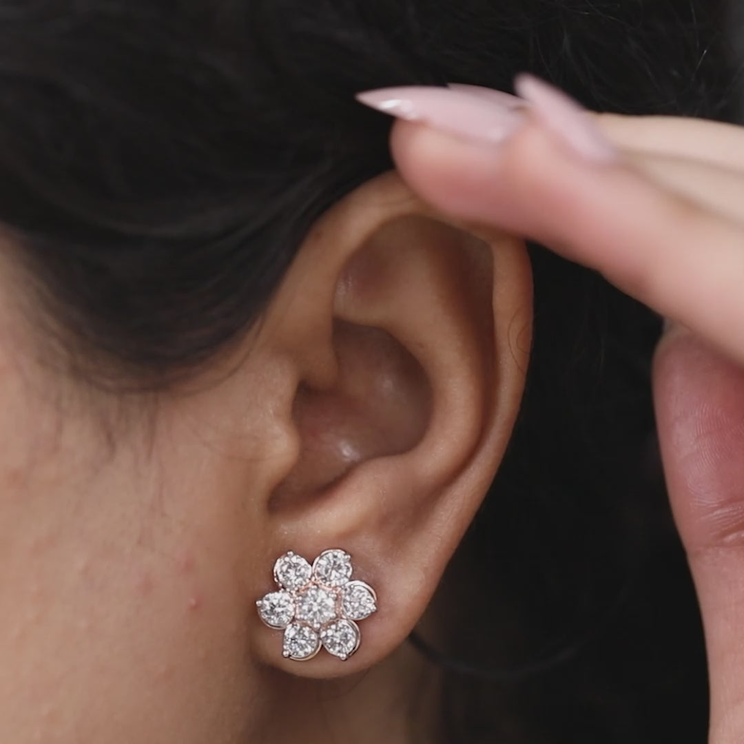 Floral Lab Grown Diamond Stud Earrings