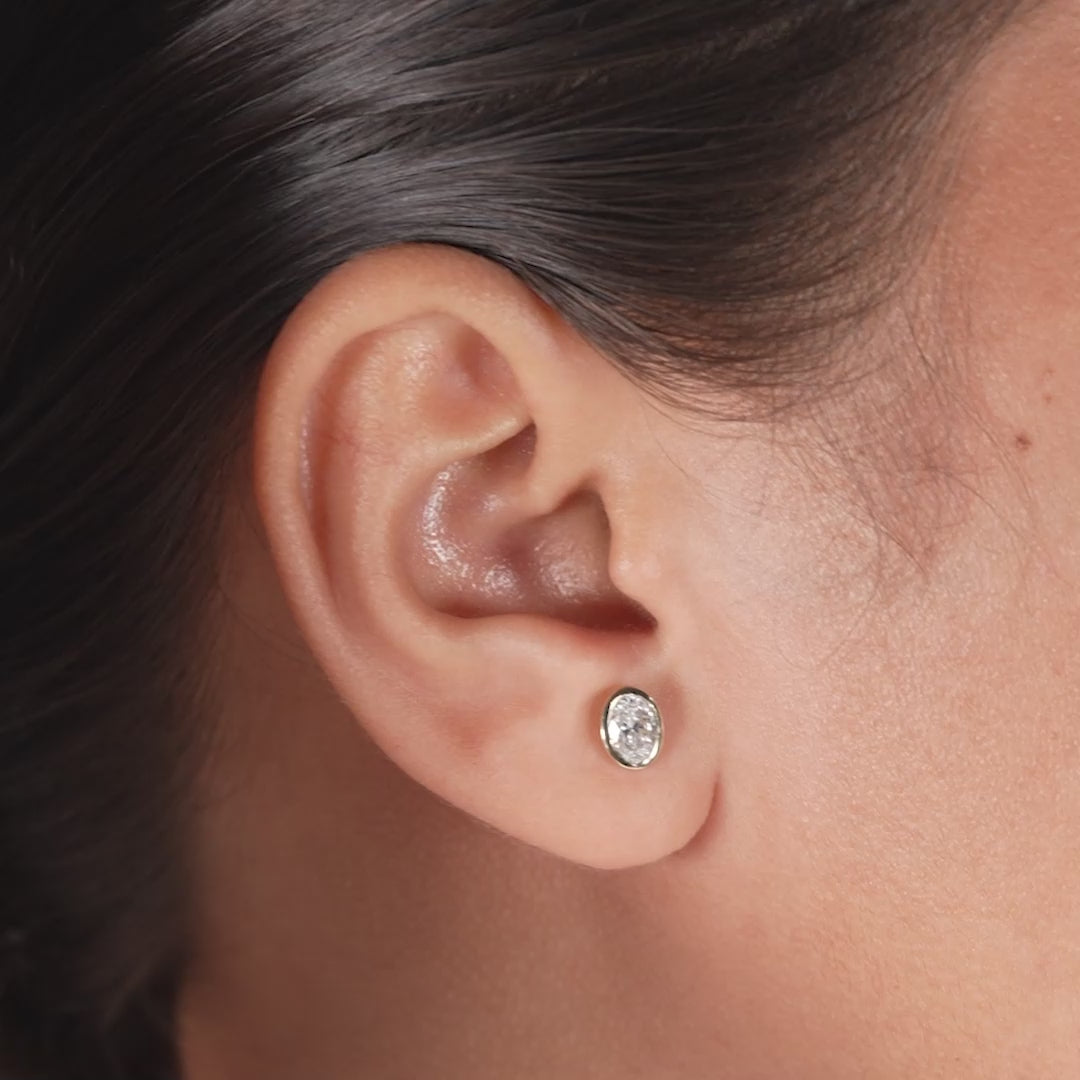 Oval Cut Lab Diamond Stud Earrings with Sleek Bezel Setting