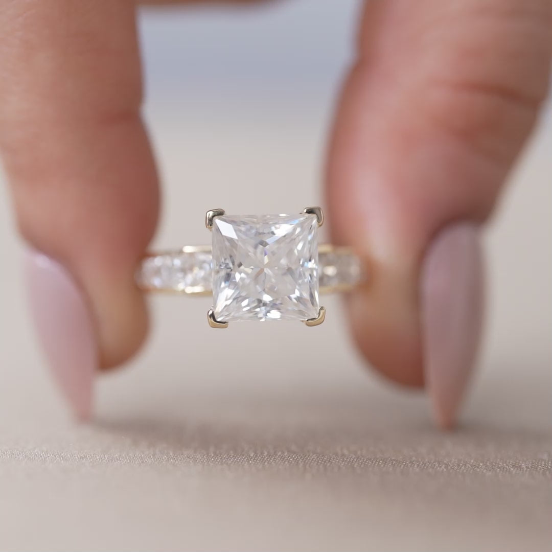 Square princess lab grown diamond ring in polished yellow gold