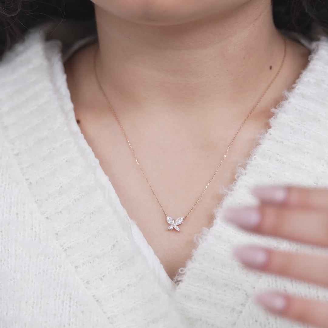 Elegant lab grown diamond butterfly pendant on delicate gold chain