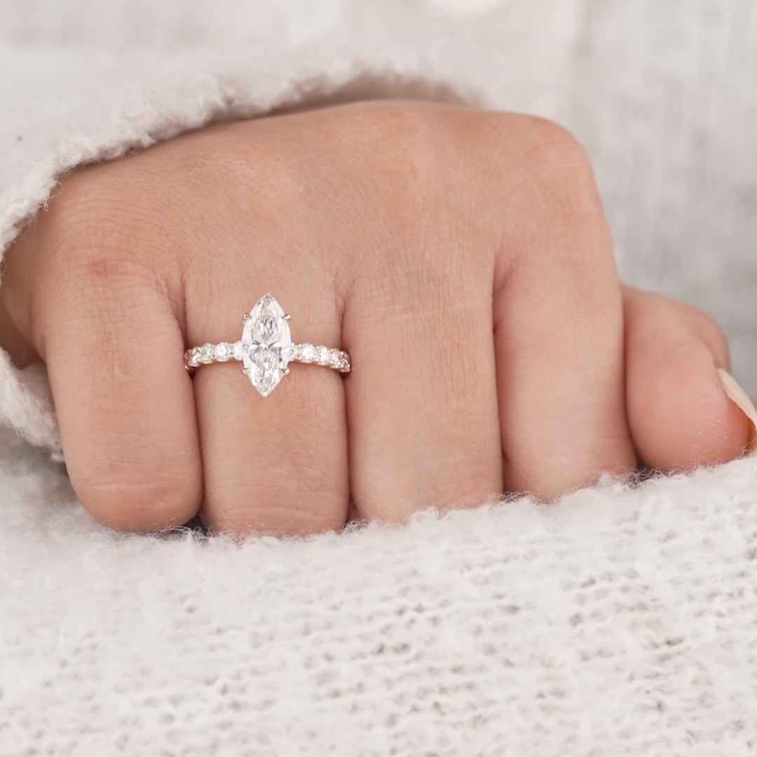 Marquise Diamond Engagement Ring with Pavé Diamond Wedding Band
