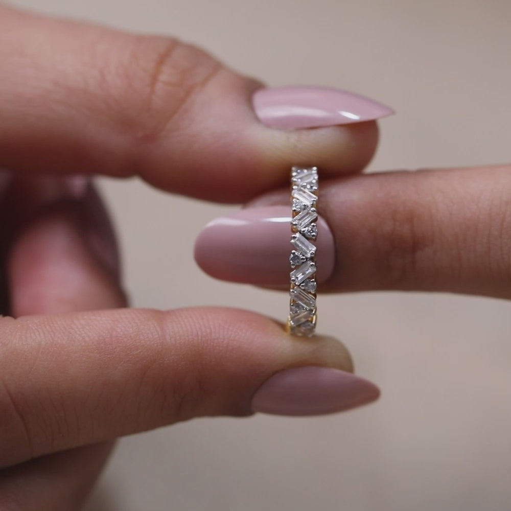 Baguette and Round Lab Grown Diamond Eternity Wedding Band