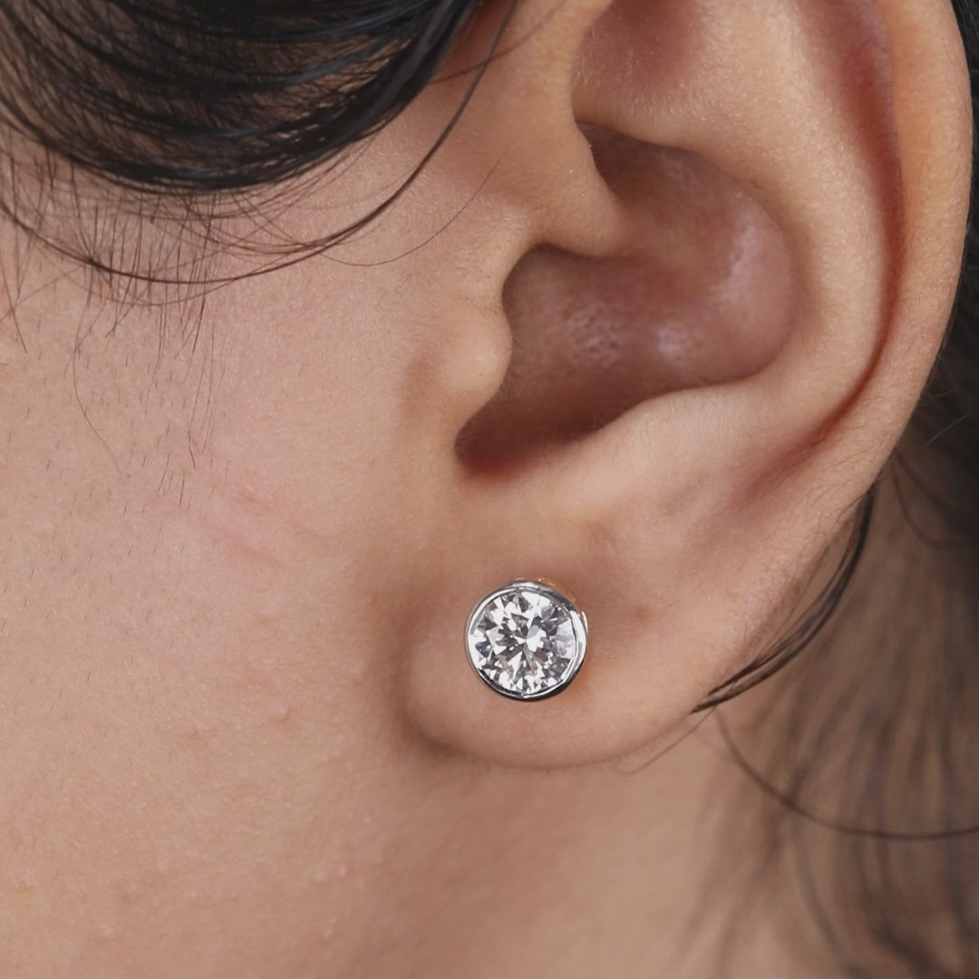 Round Lab Diamond Bezel Set Stud Earrings