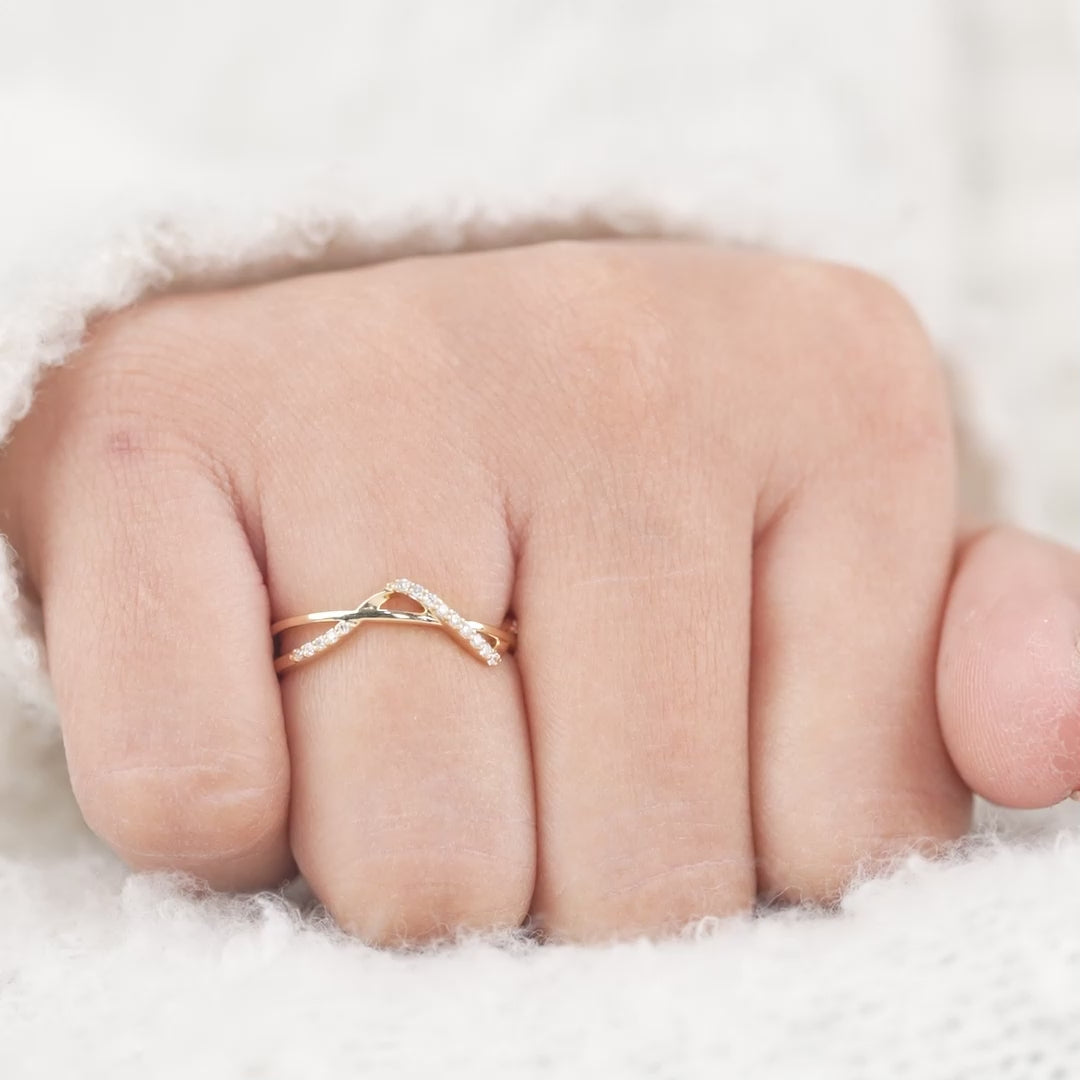 Modern Criss Cross Pave Lab Diamond Wedding Ring